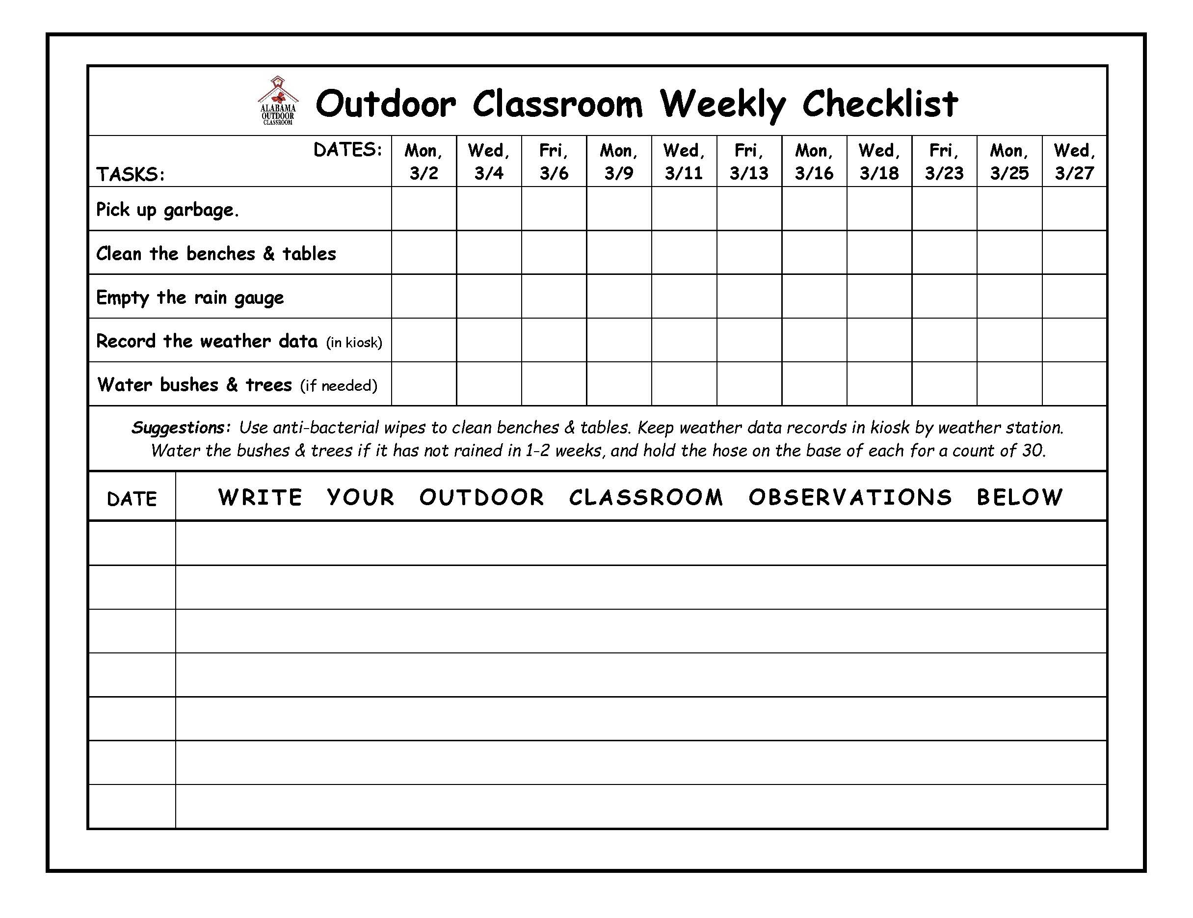 Example Weekly Maintenance Checklist